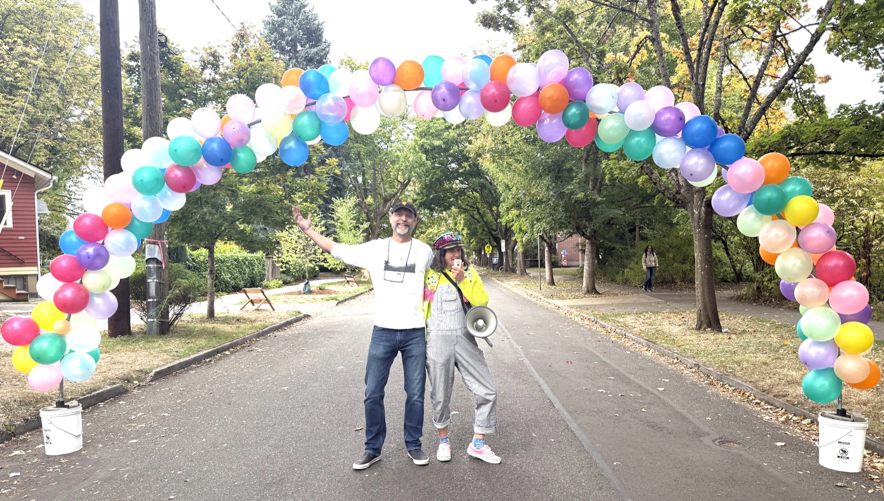 Balloon arch over the street for a neighborhood event