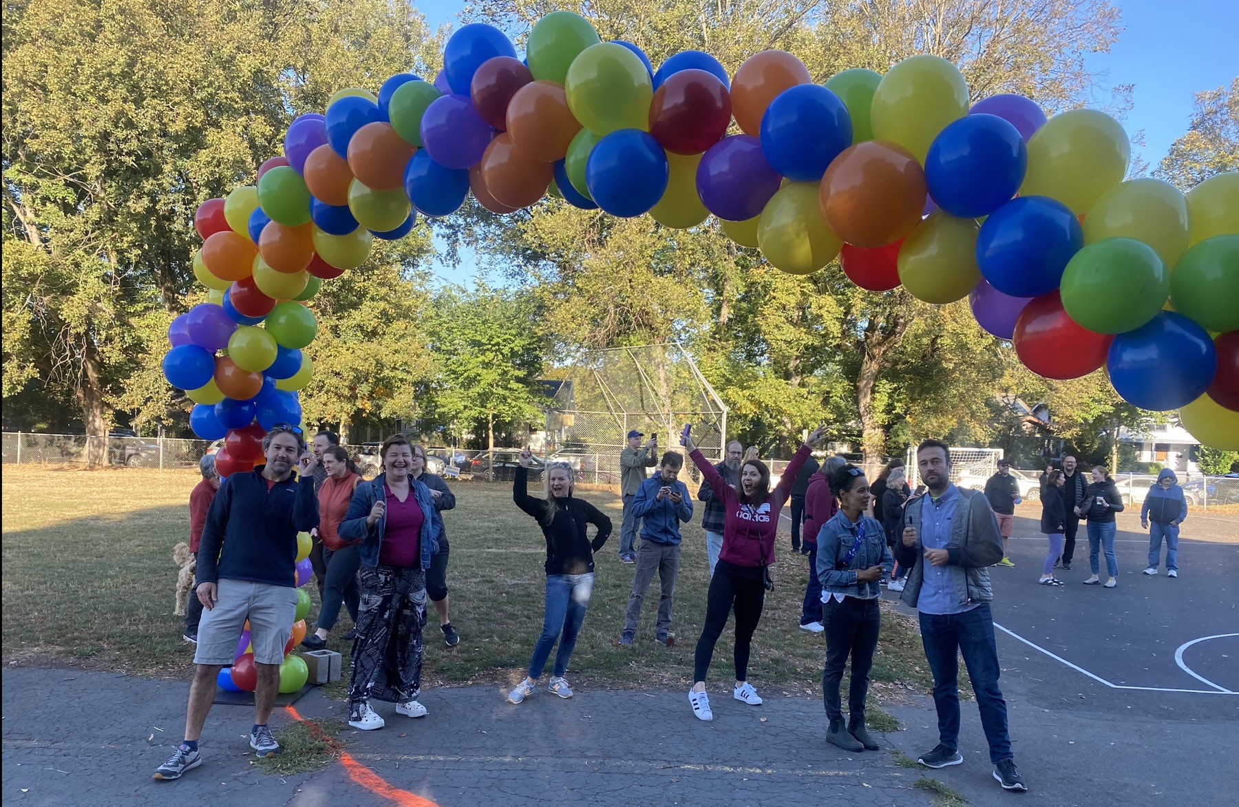 Balloon arch at a school gathering