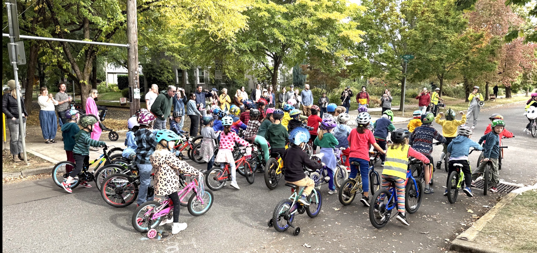Bike bus rolling through the neighborhood