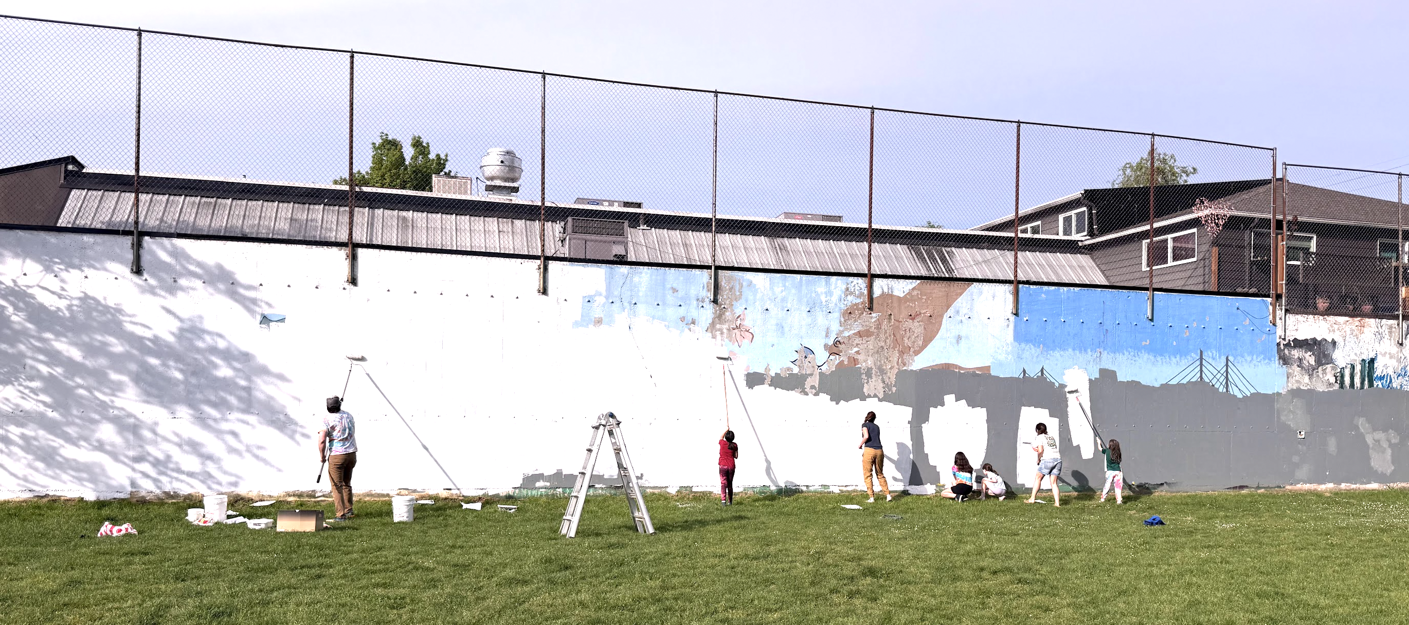 Community painting the Abernethy mural